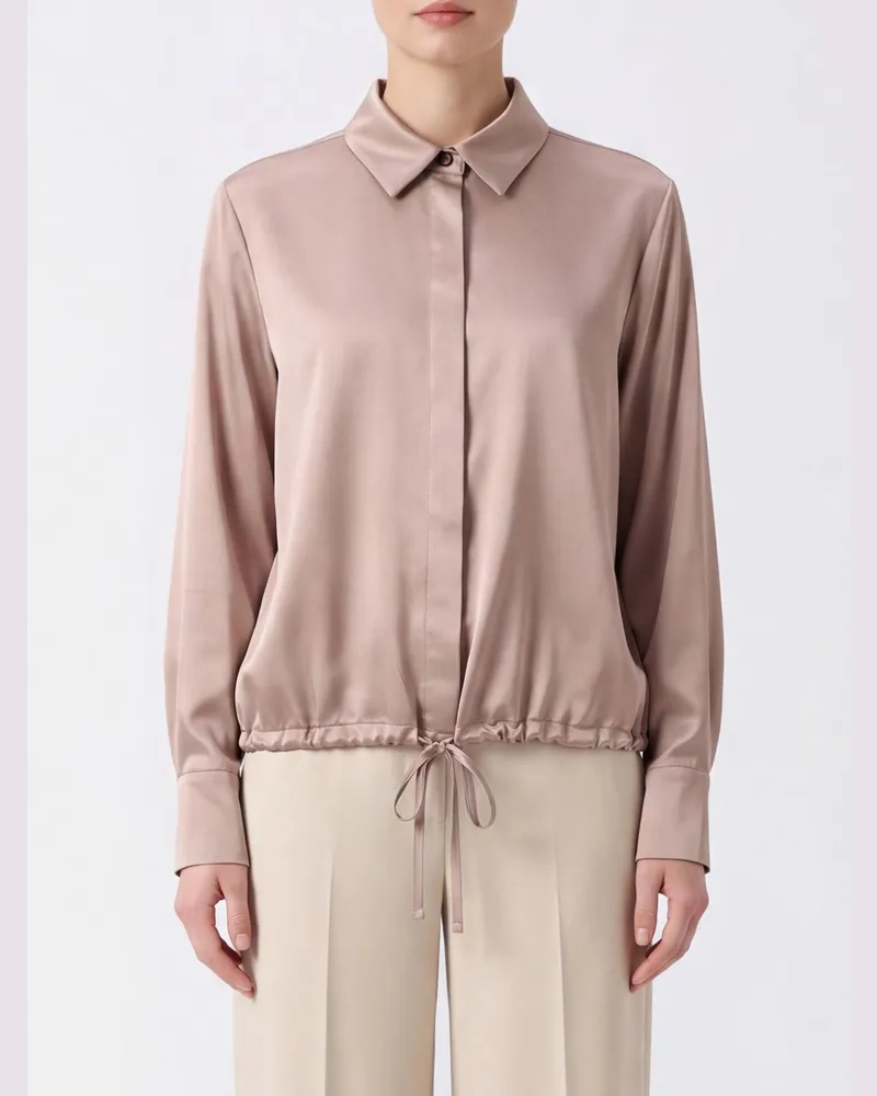 Liviana Conti Satinbluse von mit Kordelzug am Saum und verdeckter Knopfleiste Kaffee