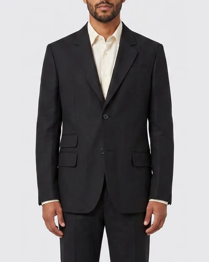 AMI Paris Einreihiger Blazer von aus Leinen- und Viskosemischung mit klassischem Revers Schwarz