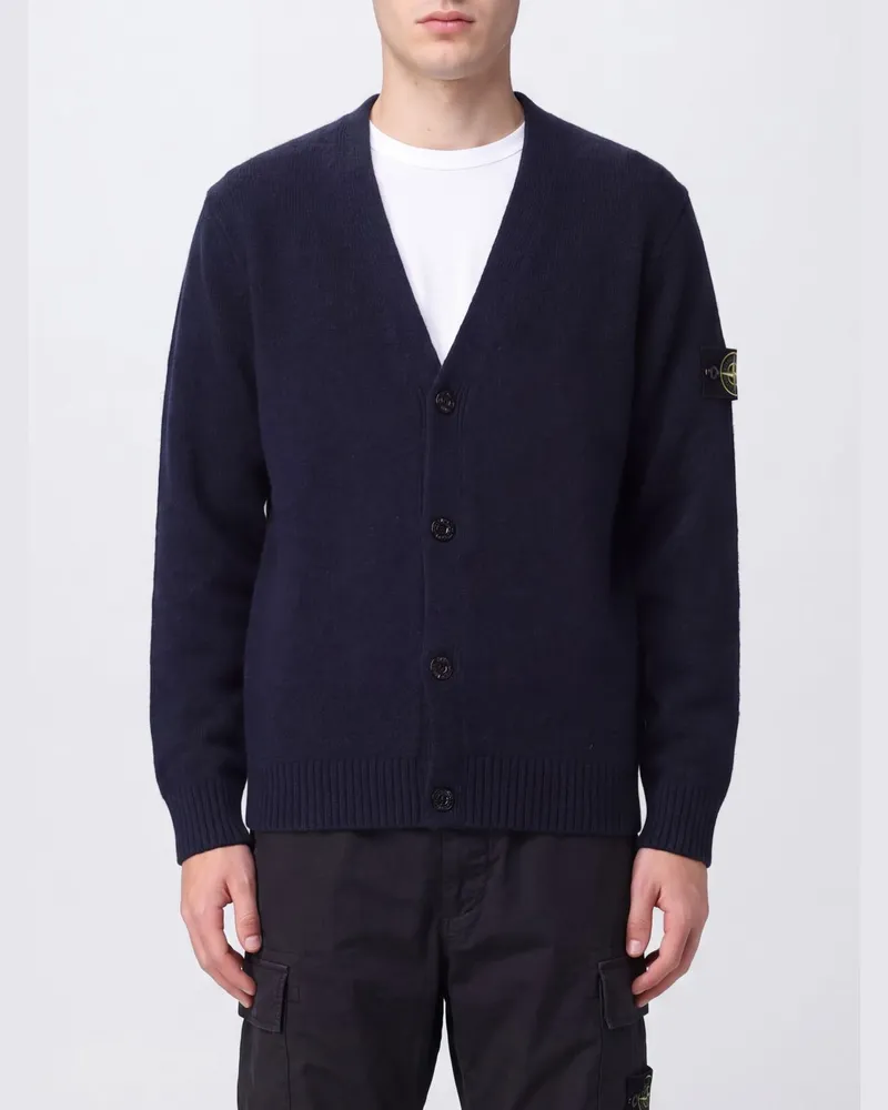 Stone Island Cardigan aus Schurwoll-Alpaka-Mischung mit Logo-Patch von Blau