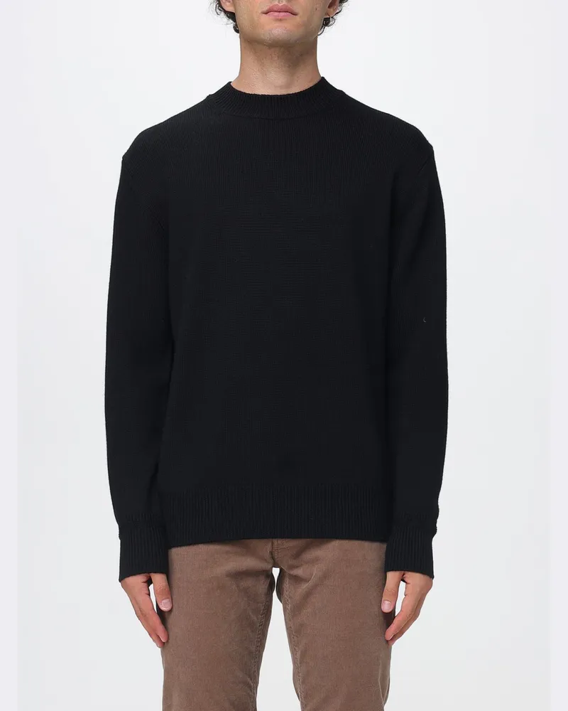 Paolo Pecora Milano Wollpullover mit Rundhalsausschnitt, langen Ärmeln und Rippbündchen Schwarz