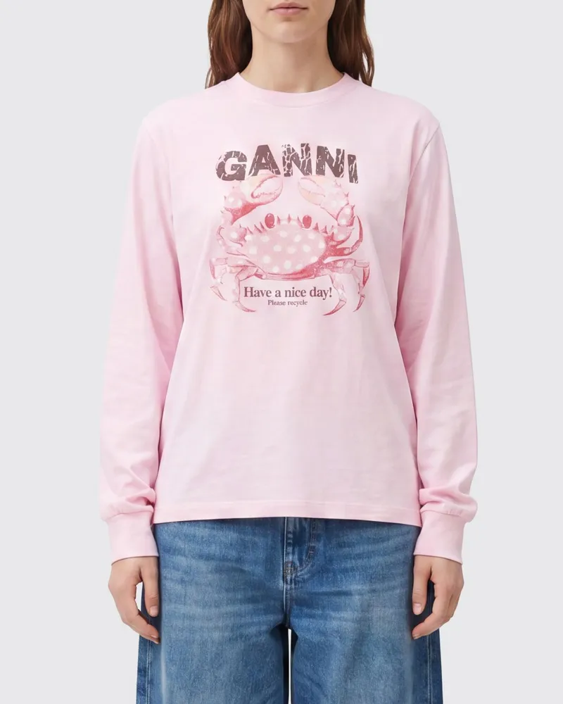 Ganni Locker geschnittenes Rundhals-Sweatshirt aus Baumwolle mit Logo und überschnittenen Schultern Weiß
