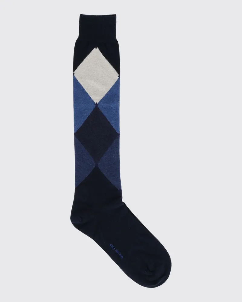 Ballantyne Hohe Socken aus Baumwollmischung mit Rautenmuster und Kontrastlogo Navy
