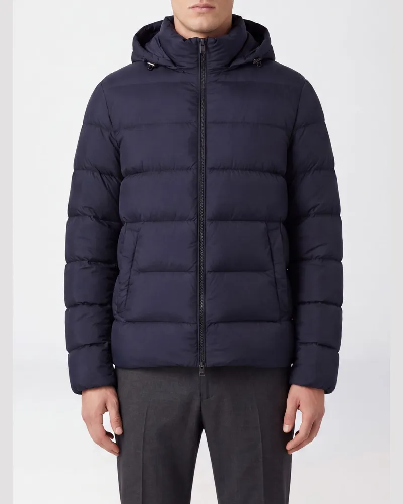 Herno Wasserabweisende, gesteppte Nylon-Daunenjacke mit Kapuze Navy