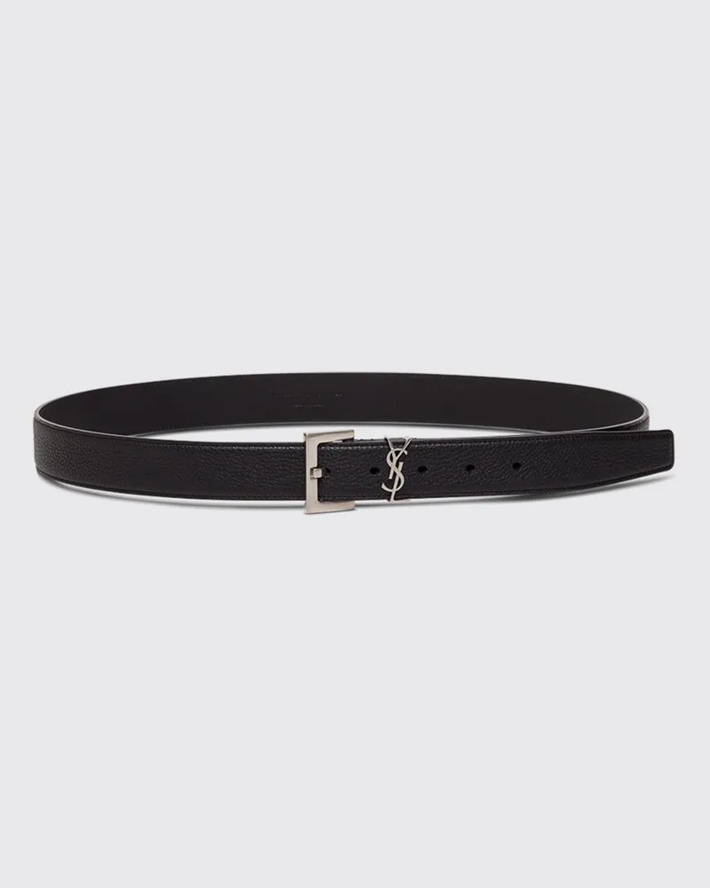 Saint Laurent Gürtel aus genarbtem Leder mit YSL-Monogramm Schwarz