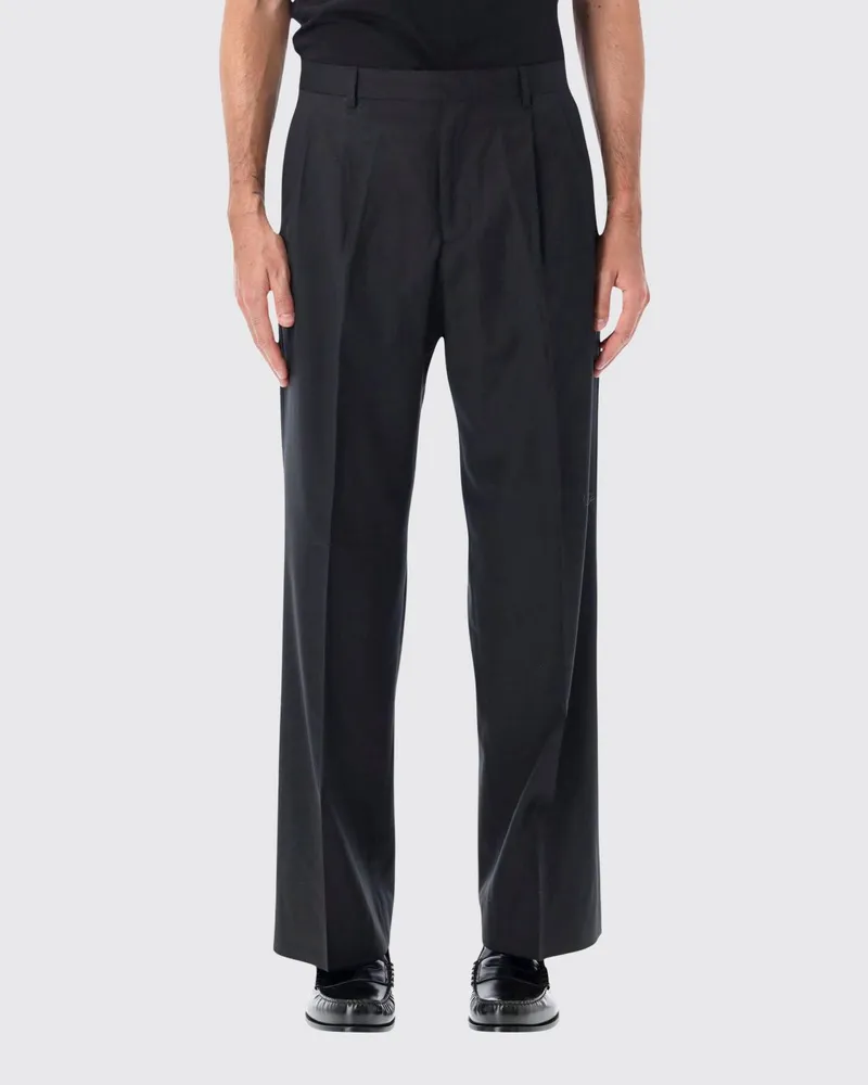 Sunflower Maßgeschneiderte Hose aus 100% Wolle mit geradem Bein und Bundfalten Schwarz