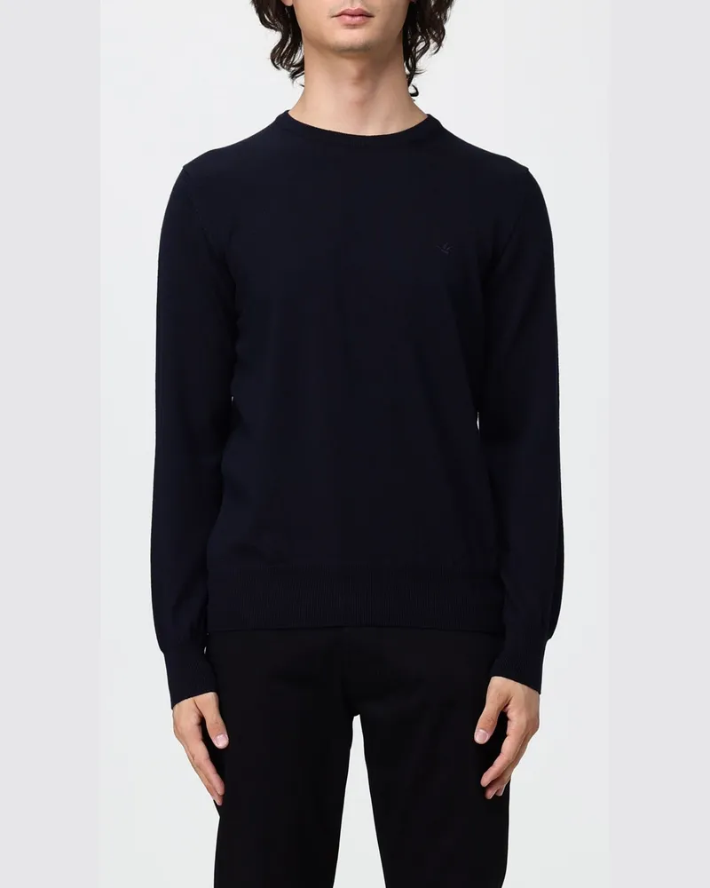 Brooksfield Wollpullover mit Rundhalsausschnitt, langen Ärmeln und Rippbündchen Navy