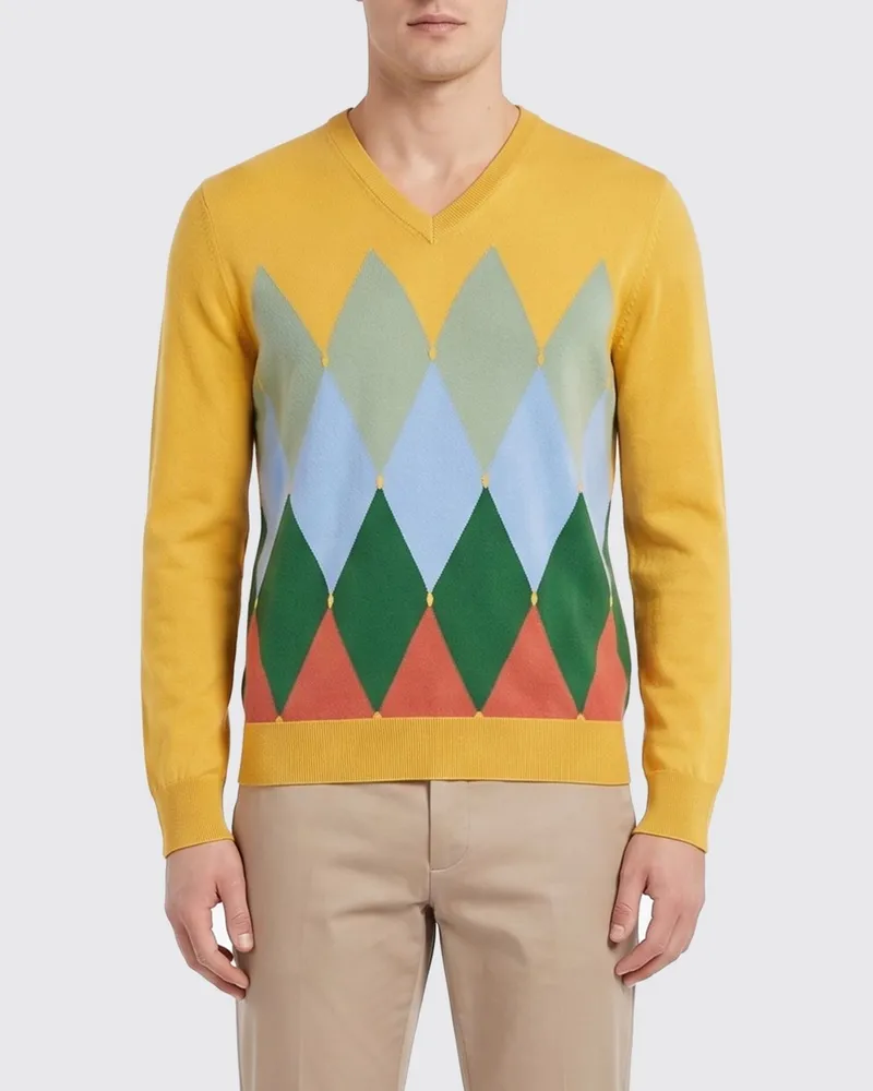 Ballantyne Pullover aus Baumwolle und Kaschmir mit Rautenmuster Gelb