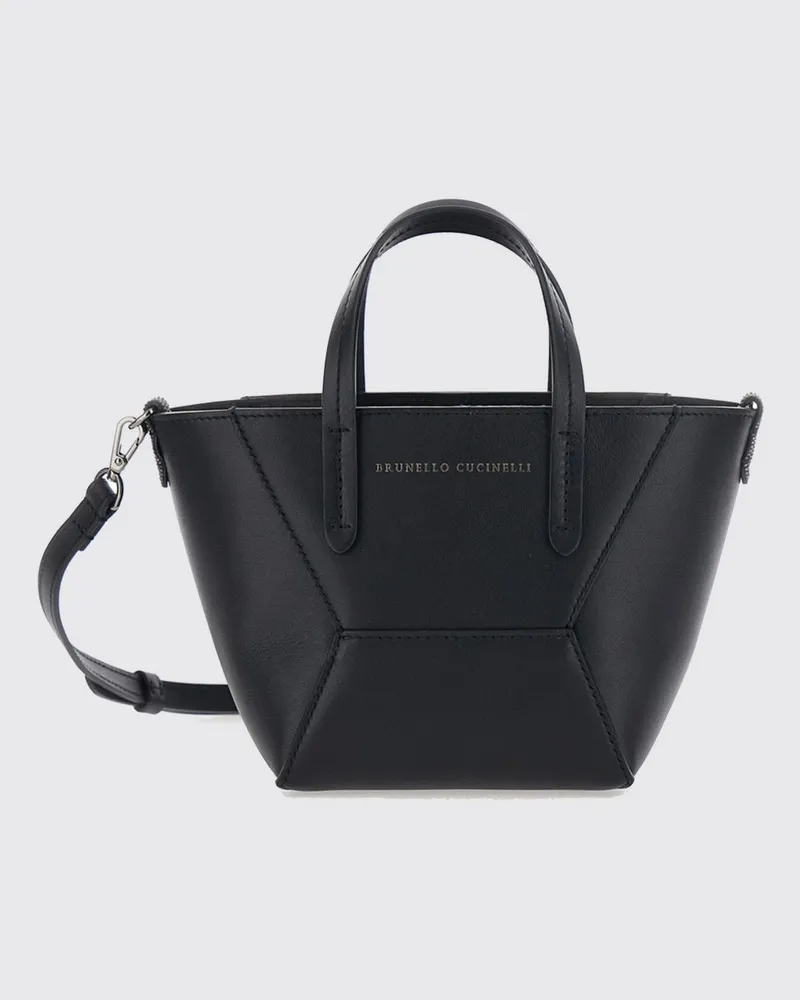 Brunello Cucinelli Mini-Handtasche aus Leder von mit doppeltem Griff und abnehmbarem Riemen Schwarz