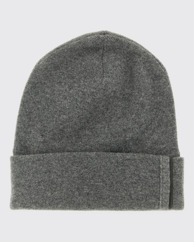 Brunello Cucinelli Beanie aus reinem Kaschmir von mit Umschlag und Monili-Verzierung Grau