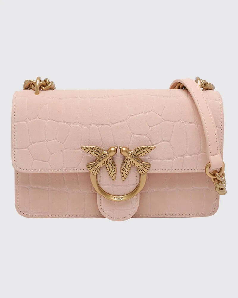 Pinko Mini Love Bag aus Leder mit Animal-Print und Love Birds-Logo Pink