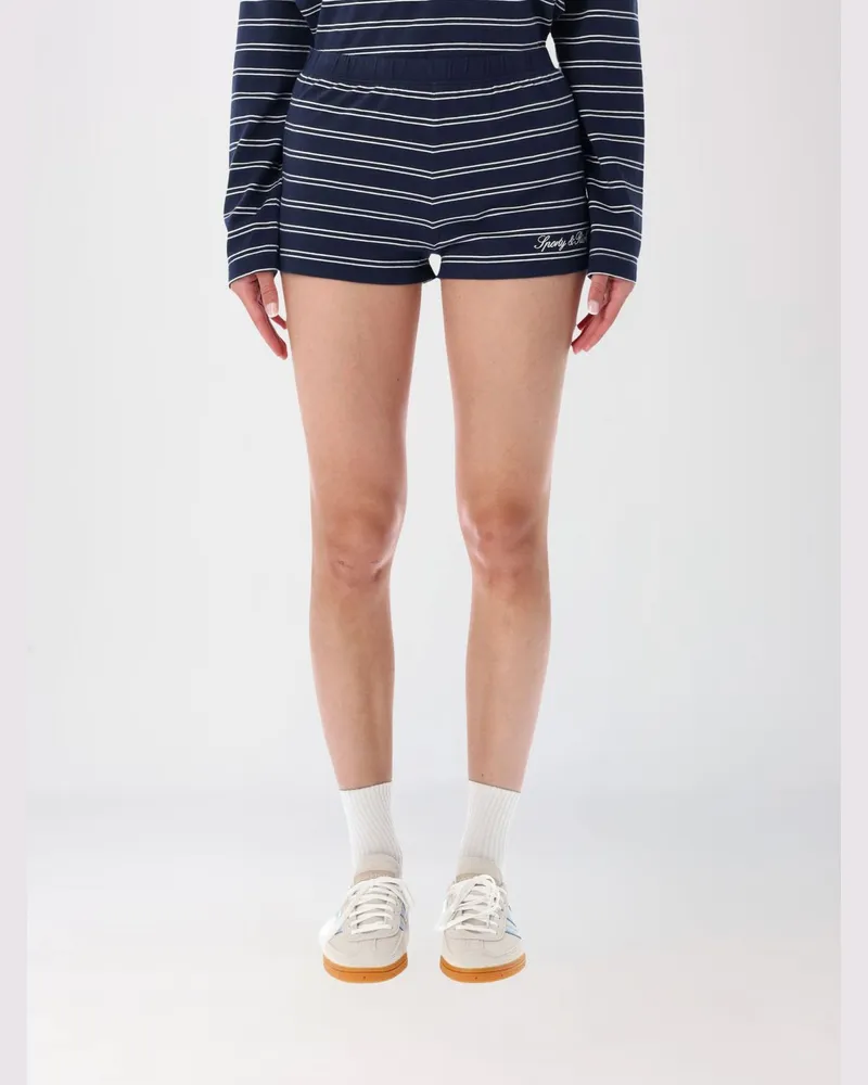 SPORTY & RICH SPORTY  RICH Gestreifte Baumwoll-Culotte-Shorts Sporty & Rich mit schmaler Passform und gesticktem Logo Navy