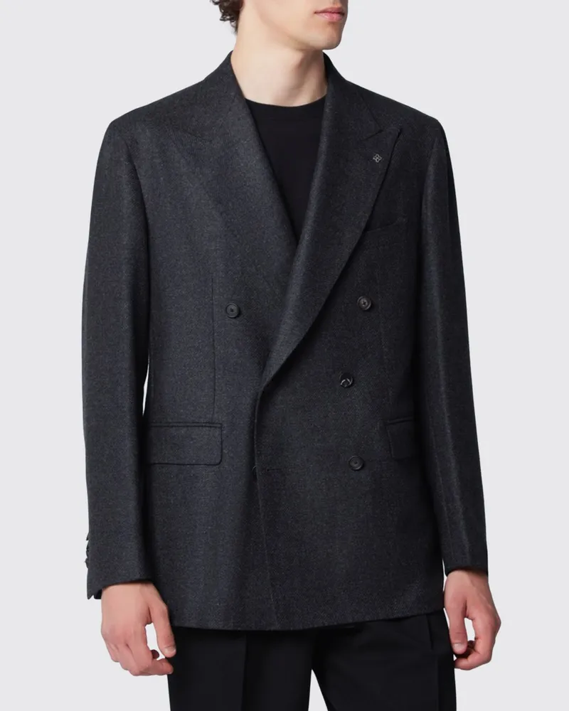 Tagliatore Zweireihiger Blazer von aus Schurwolle und Kaschmir mit fallendem Revers Charcoal