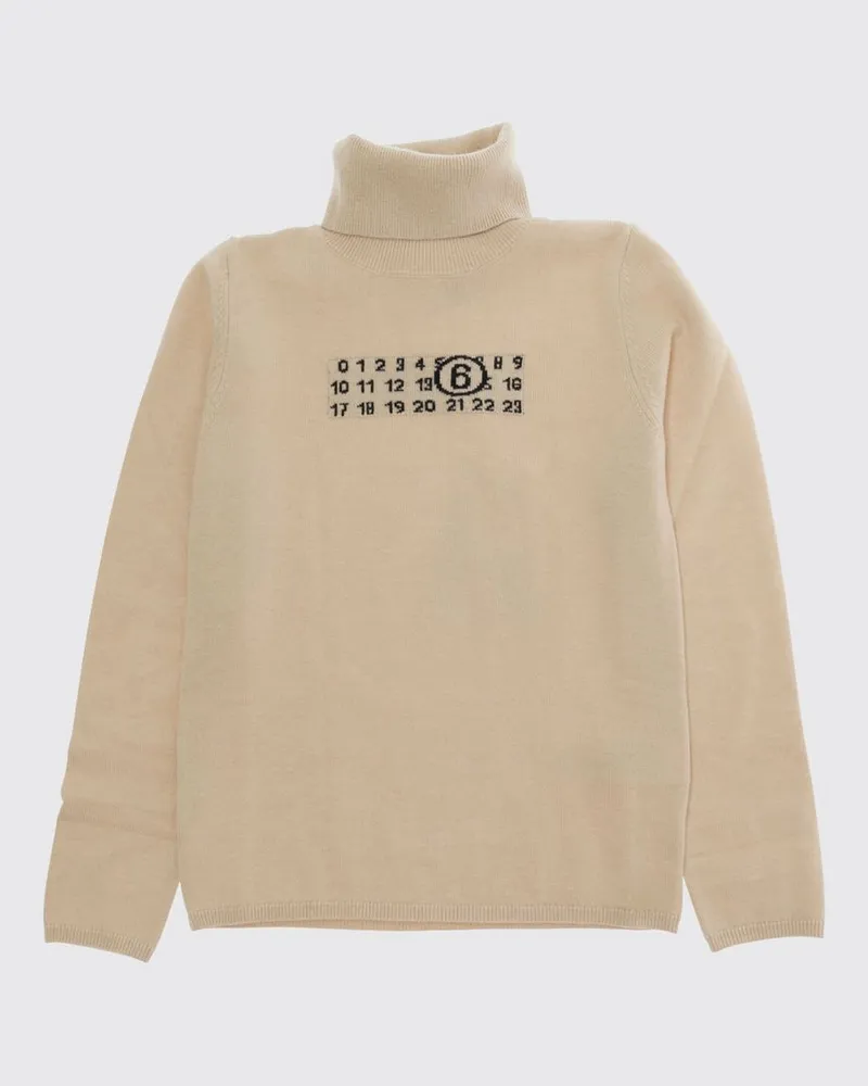 Maison Margiela Rollkragenpullover für Jungen aus Wollmischung mit Jacquard-Logo Braun