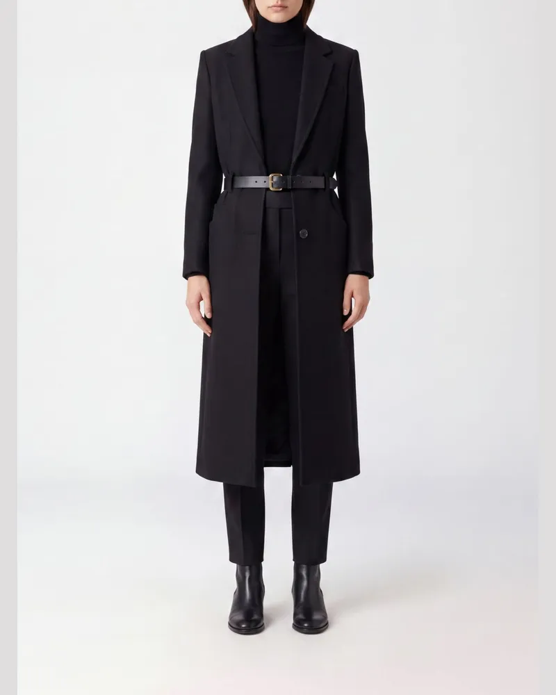 Dsquared2 Langer einreihiger Wollmix-Mantel mit verstellbarem Gürtel Schwarz
