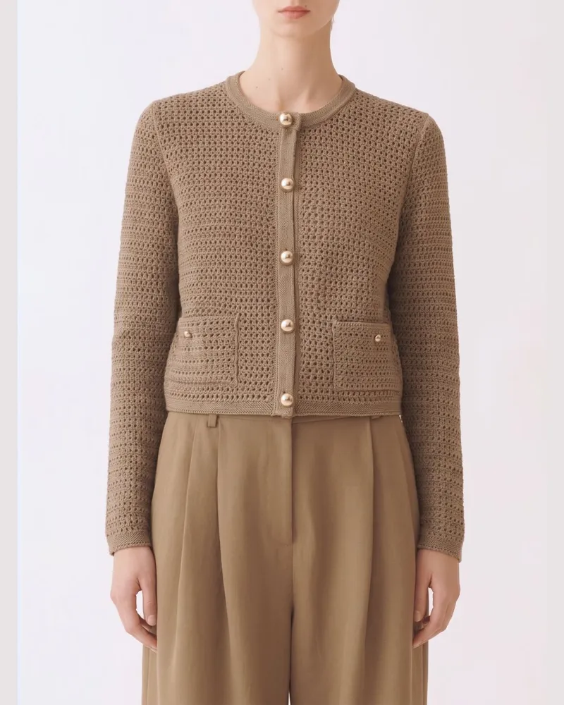Fabiana Filippi Cardigan aus reiner Baumwolle mit Rundhalsausschnitt und Pattentaschen Kaki