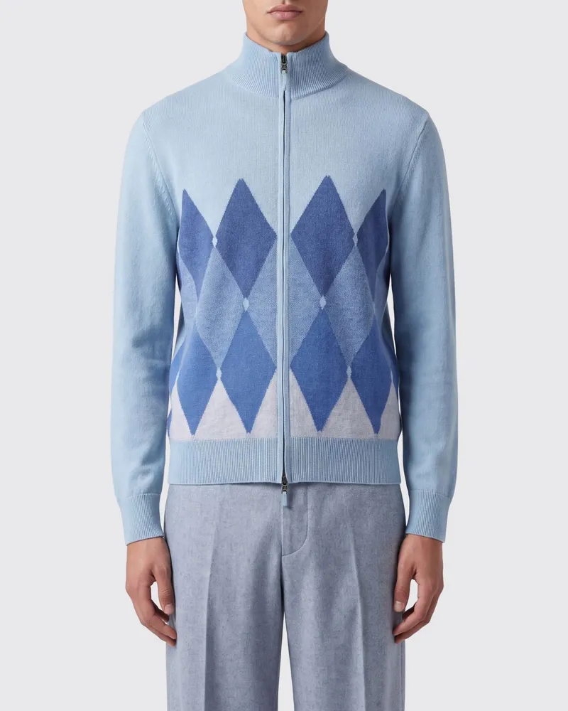 Ballantyne Argyle-Muster 100% Kaschmir-Reißverschluss-Cardigan Blau