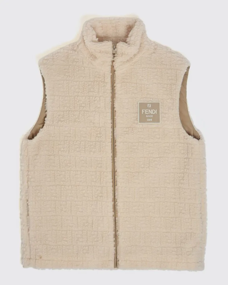Fendi Fleece-Weste für Jungen mit FF-Monogramm und Stehkragen Weiß