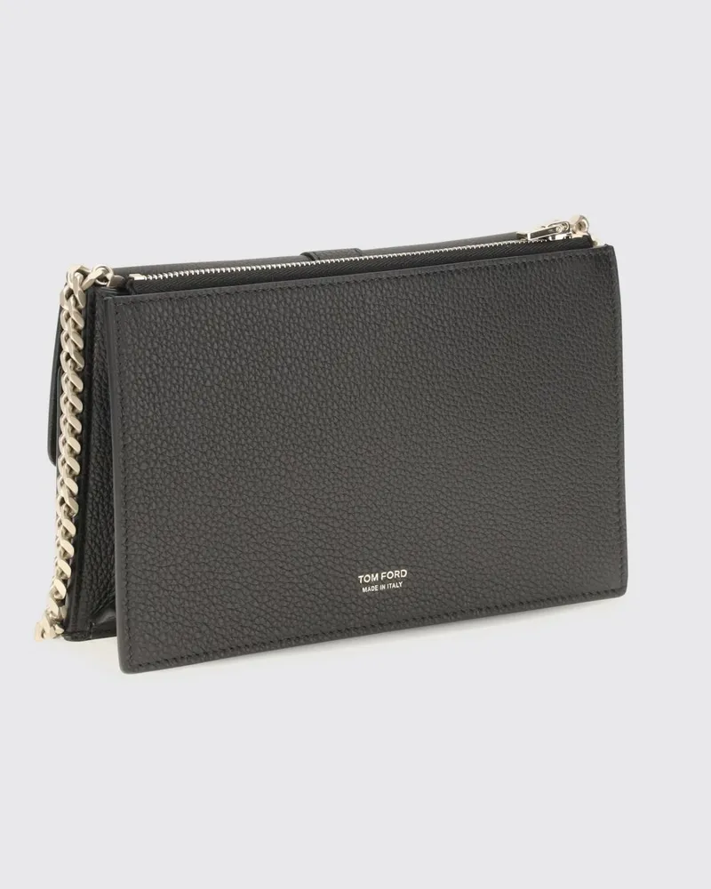 Tom Ford Umhängetasche aus Leder mit Metallkettenriemen und Klappe Schwarz