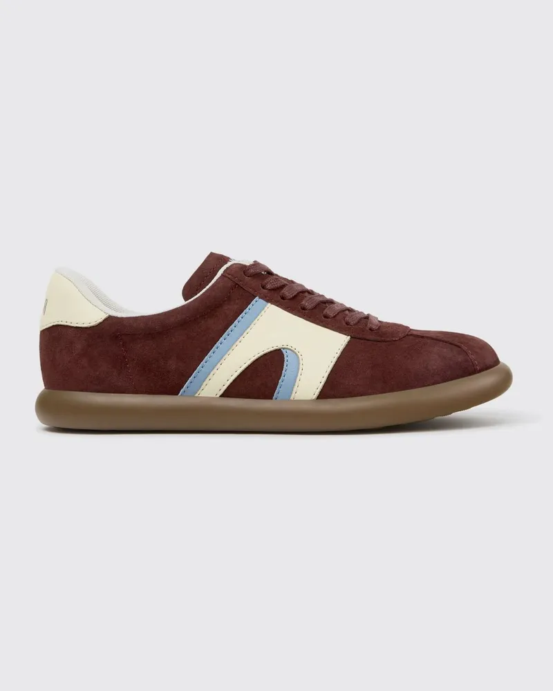 Camper Zweifarbige Pelotas Soller Low-Top-Sneaker aus Glatt- und Wildkalbsleder Burgunderrot