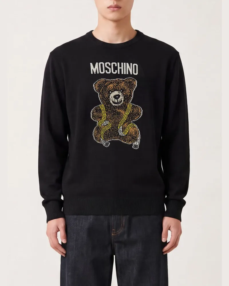 Moschino Pullover mit Rundhalsausschnitt aus Schurwolle mit Teddybär-Print Schwarz