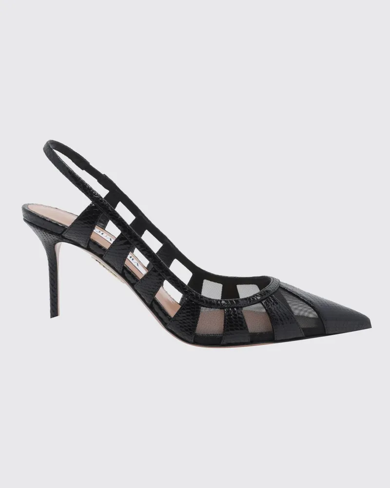 Aquazzura Slingback-Pumps aus Netz-Nylon mit Python-Print und Stiletto-Absatz Schwarz