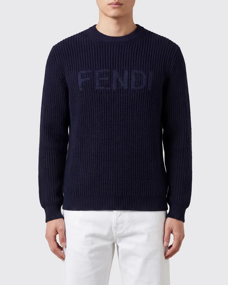 Fendi Woll-Rundhalspullover Blau