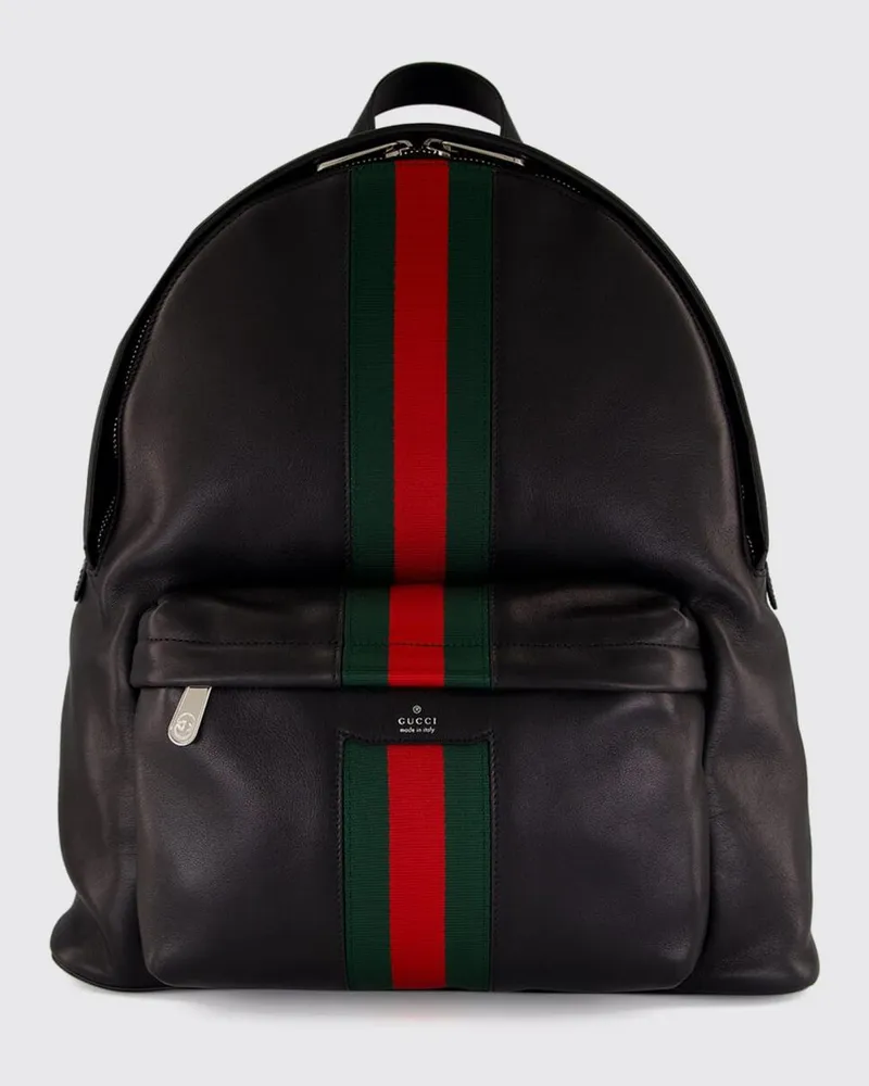 Gucci Rucksack aus glattem Kalbsleder mit Web-Detail und verstellbaren Trägern Schwarz