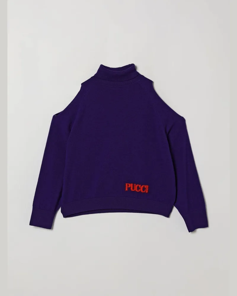 Emilio Pucci Stehkragenpullover für Mädchen aus Wolle und Kaschmir mit Cut-Out-Schultern Blau