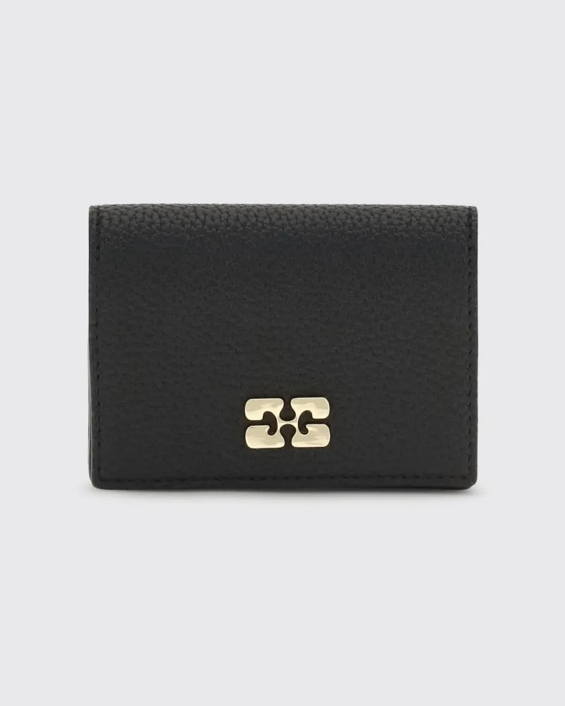 Ganni Klappen-Portemonnaie aus recyceltem Leder mit Butterfly-Logo Schwarz