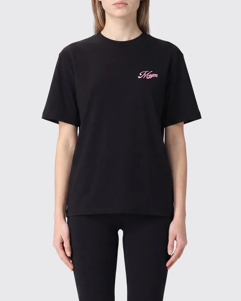 MSGM Locker geschnittenes T-Shirt aus Baumwolle mit kontrastierendem Logo Schwarz