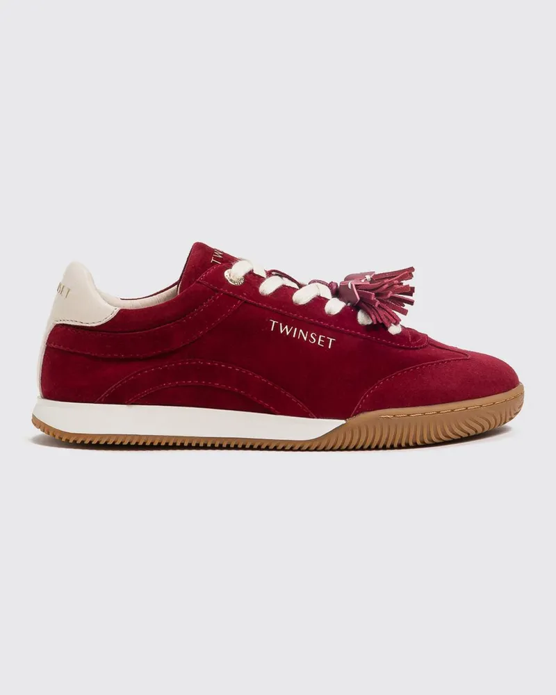 Twin-Set Low-Top-Sneakers aus Veloursleder mit Quasten und Logo Rot
