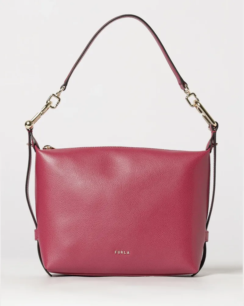 Furla Tonie Schultertasche aus genarbtem Leder mit abnehmbarem Riemen Burnt