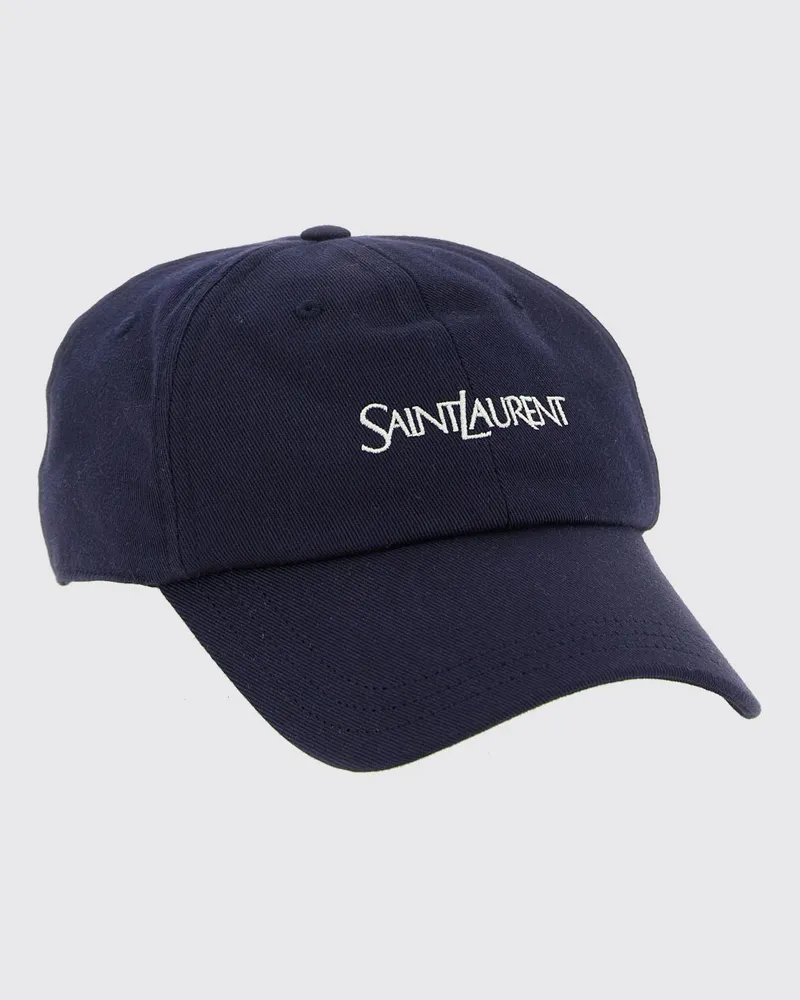 Saint Laurent Blaue Baumwoll-Baseballkappe mit kontrastierendem Logo Blau