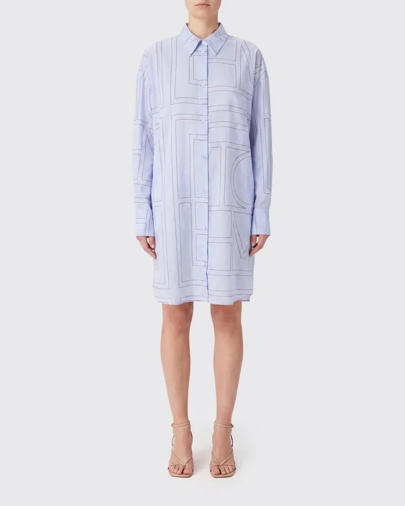 Totême Oversized-Hemd aus Baumwolle mit Monogramm-Print und überschnittenen Schultern Blau