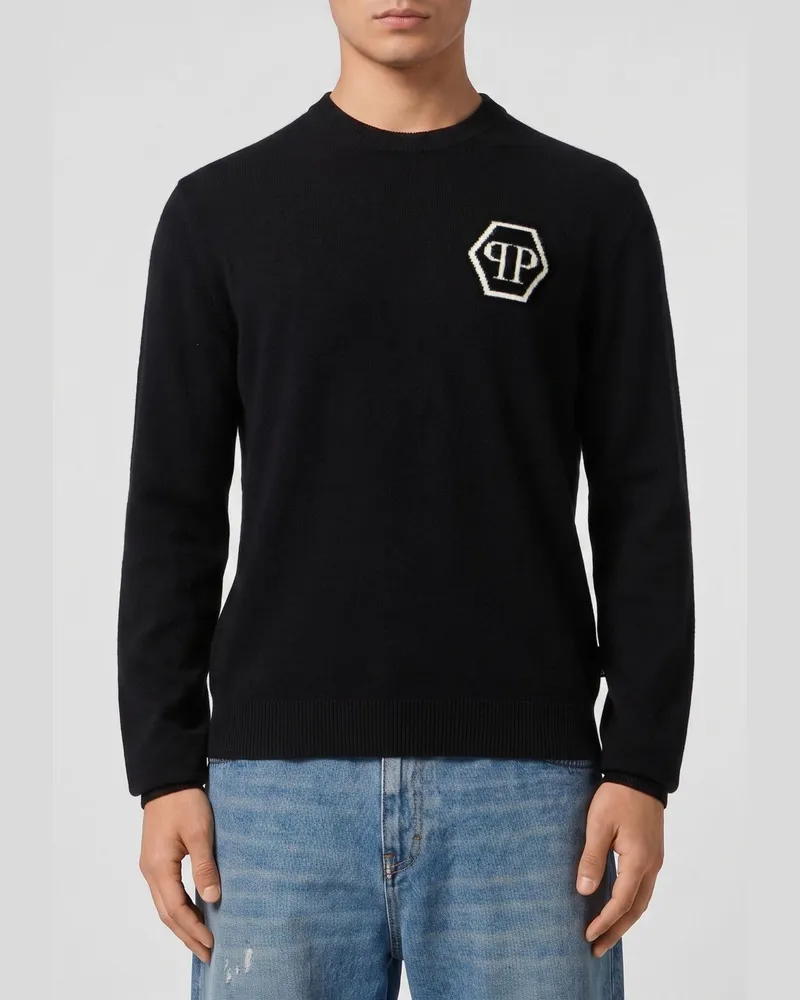 Philipp Plein PP Kaschmir-Rundhalspullover Schwarz