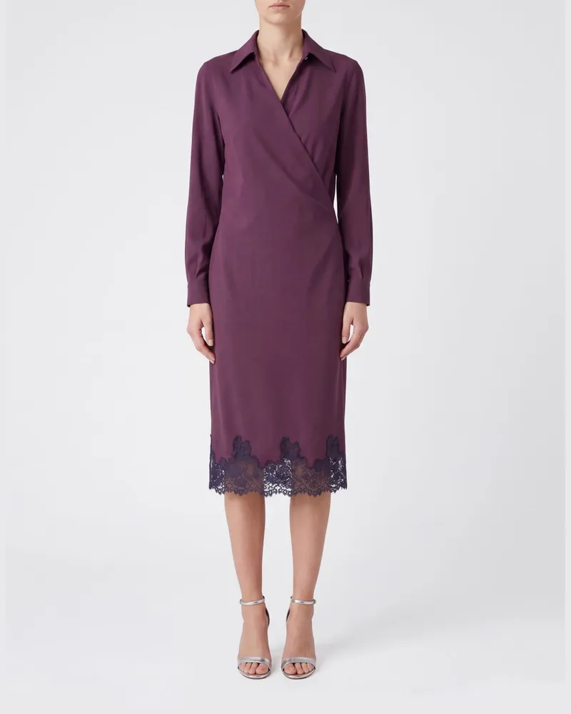 Alberta Ferretti Midi-Hemdblusenkleid aus Wollmischung mit Spitzeneinsätzen Rot