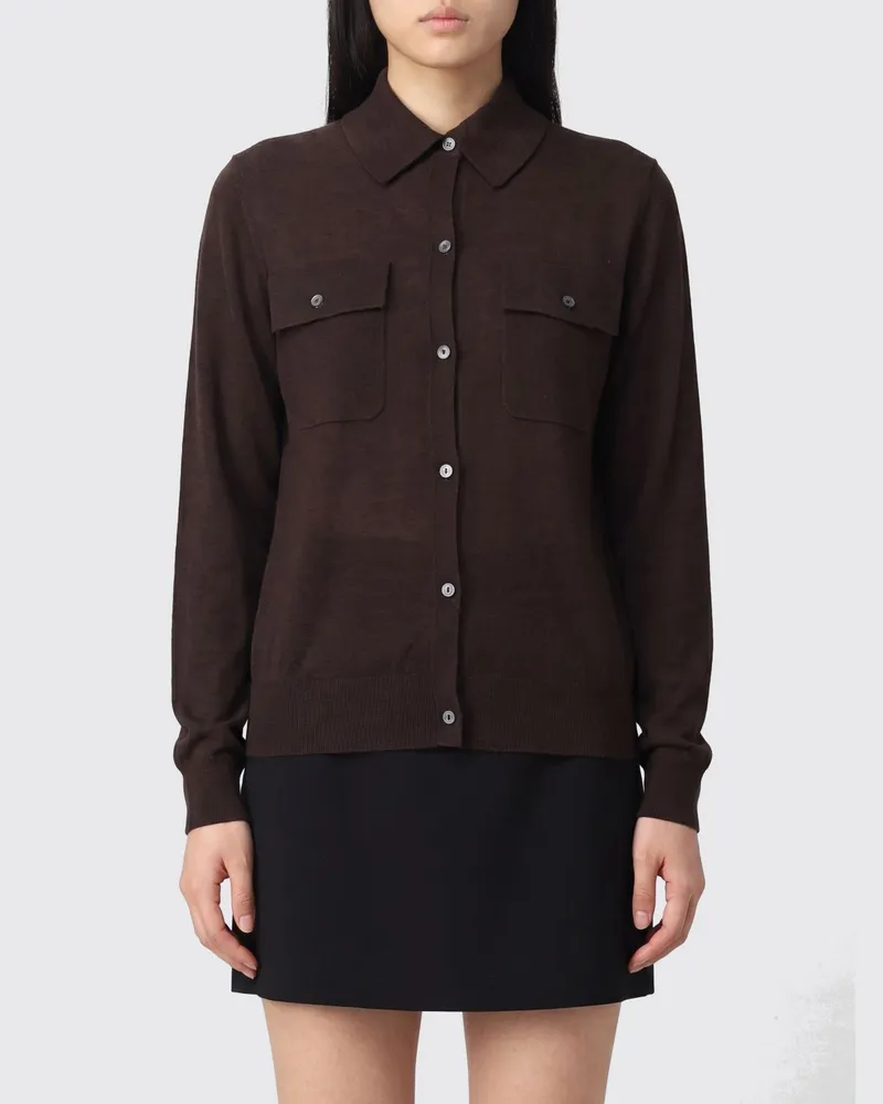 P.A.R.O.S.H. Cardigan P.A.R.O.S.H. aus Woll-Seide-Kaschmir-Mix mit aufgesetzten Taschen Braun