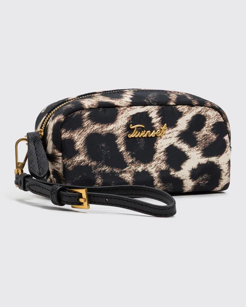 Twin-Set Pouch mit Animal-Print und abnehmbarer Handgelenkschlaufe Bunt
