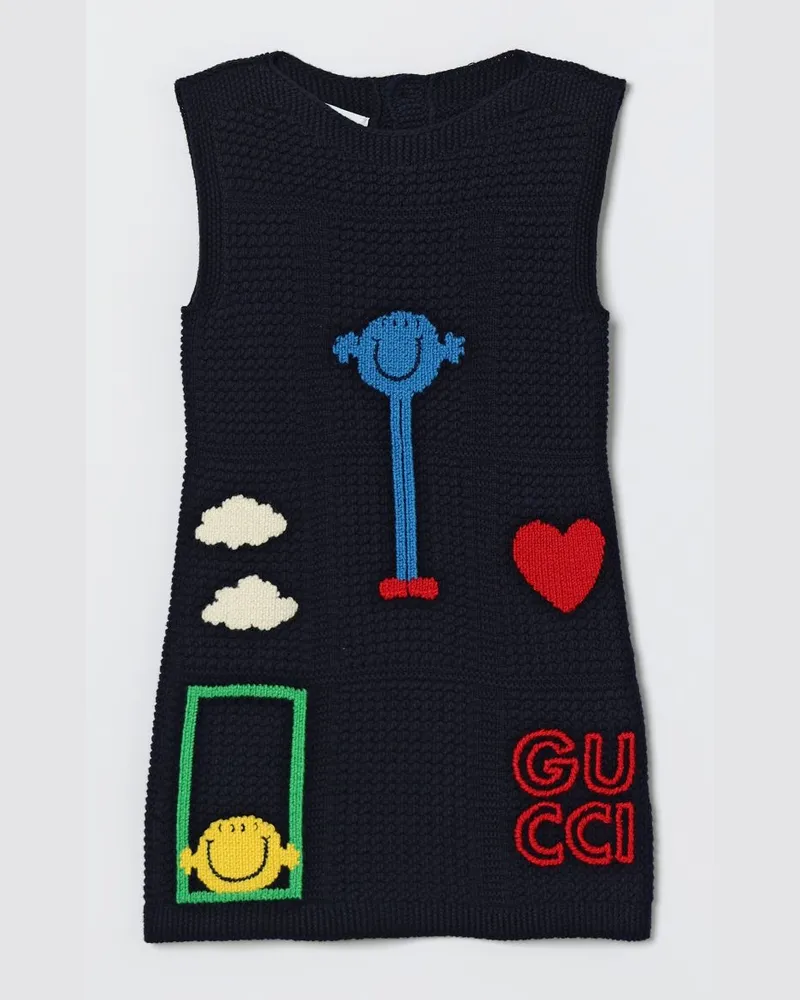 Gucci Baumwollstrickkleid mit Stickereien Blau