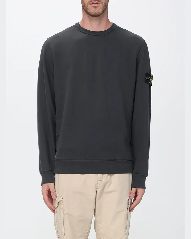 Stone Island Rundhals-Sweatshirt aus Baumwolljersey mit Compass-Logo-Patch Charcoal