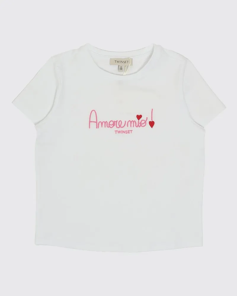 Twin-Set Baumwoll-T-Shirt mit Amore Mio Stickerei Fuchsia