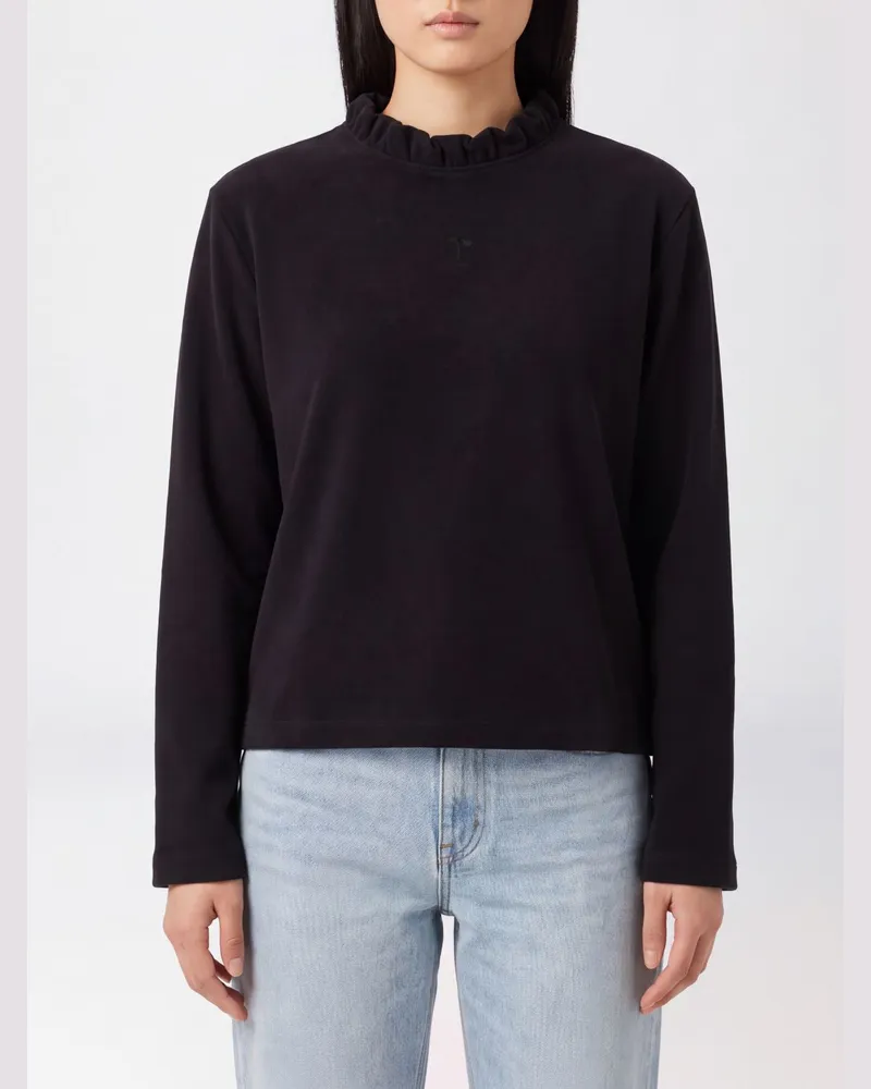 Repetto Langärmeliges Baumwoll-T-Shirt mit Rüschenkragen Schwarz