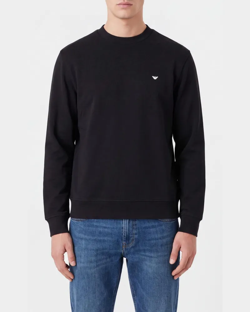 Emporio Armani Relaxed Fit Sweatshirt mit gesticktem Adler-Logo Schwarz