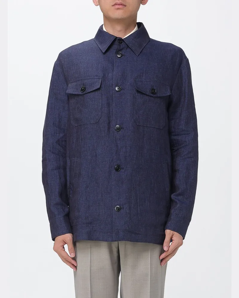 Canali Leinen-Hemdjacke Blau