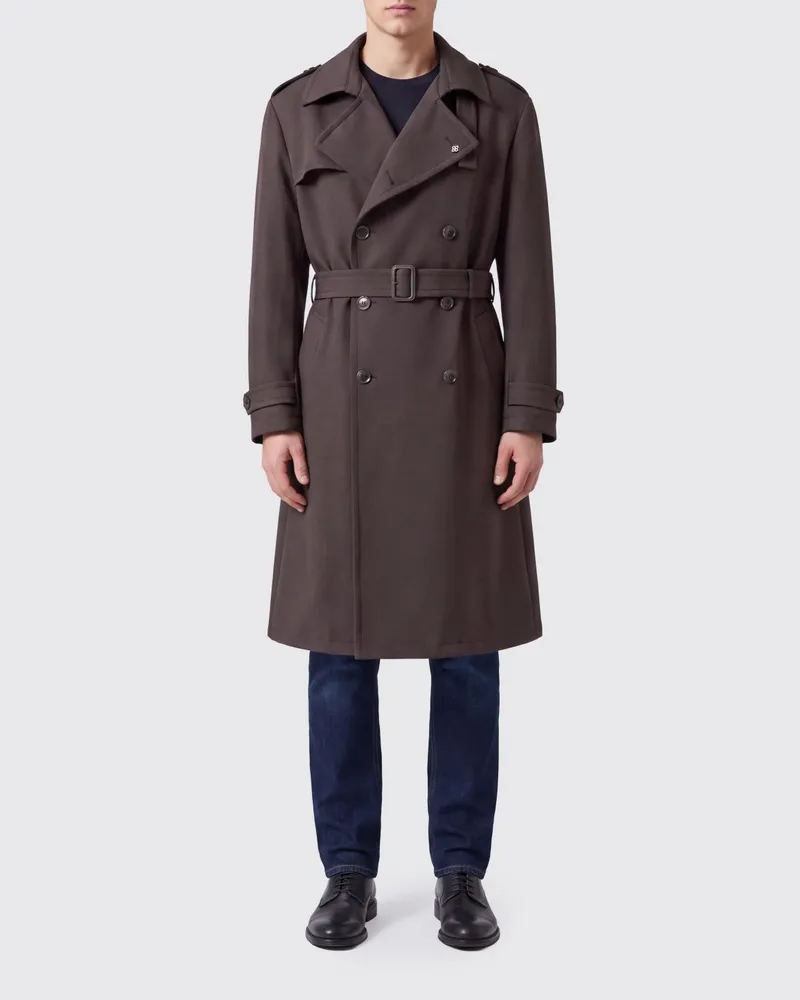 Tagliatore Zweireihiger Trenchcoat von aus reiner Schurwolle mit Taillengürtel Dark