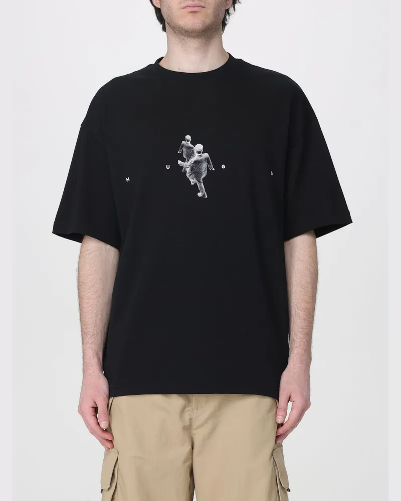 HUGO BOSS Bedrucktes Baumwoll-T-Shirt Schwarz