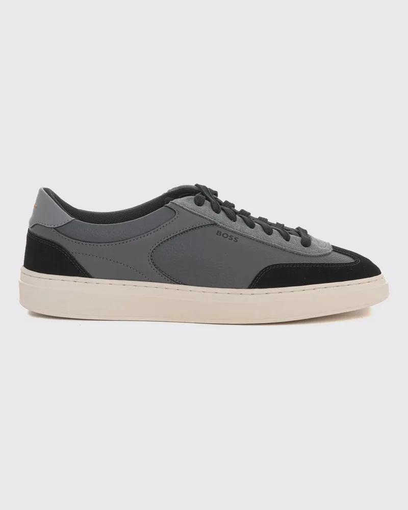 HUGO BOSS Low-Top Sneaker aus Wildleder und genarbtem Leder im zweifarbigen Design Grau
