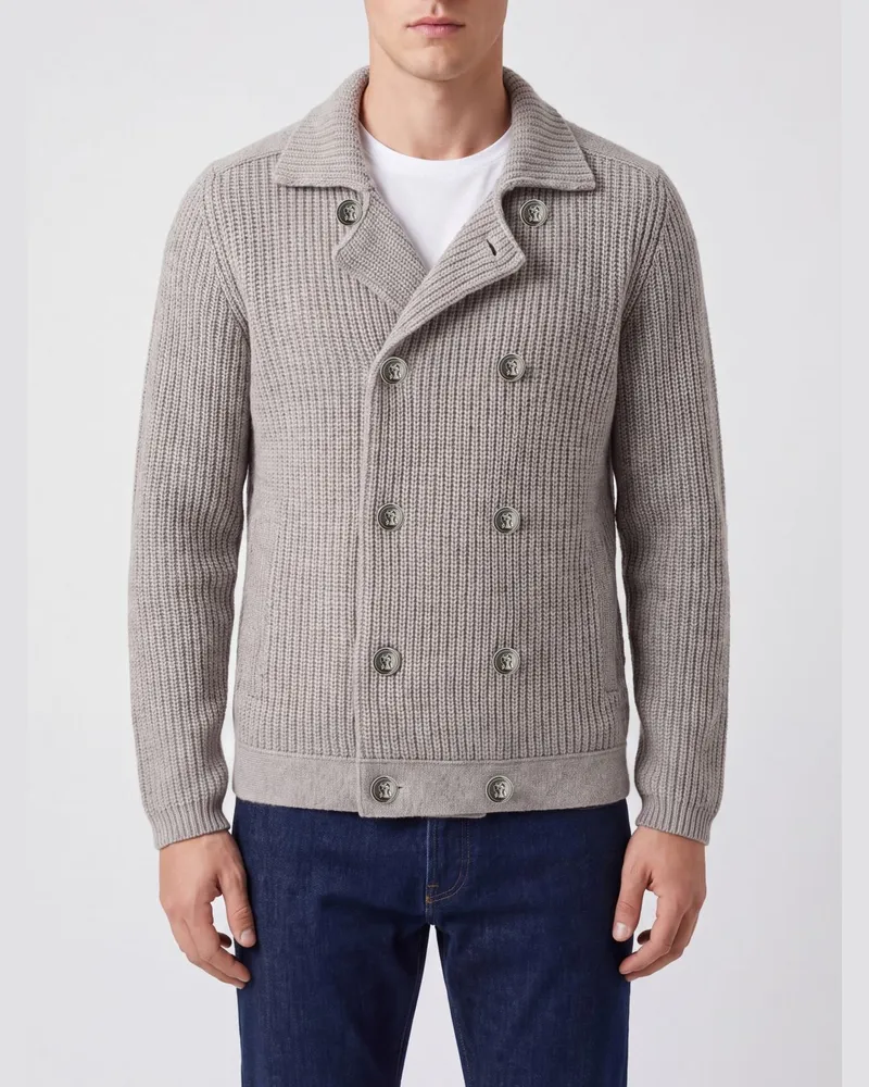 Brunello Cucinelli Zweireihiger Cardigan aus reinem Kaschmir Grau