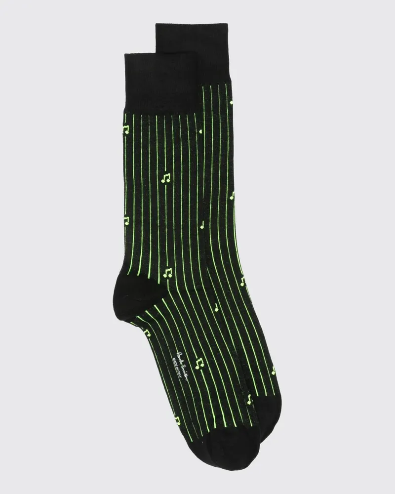 Paul Smith Wadenhohe gestreifte Socken mit Grafikdruck aus Baumwolle Schwarz