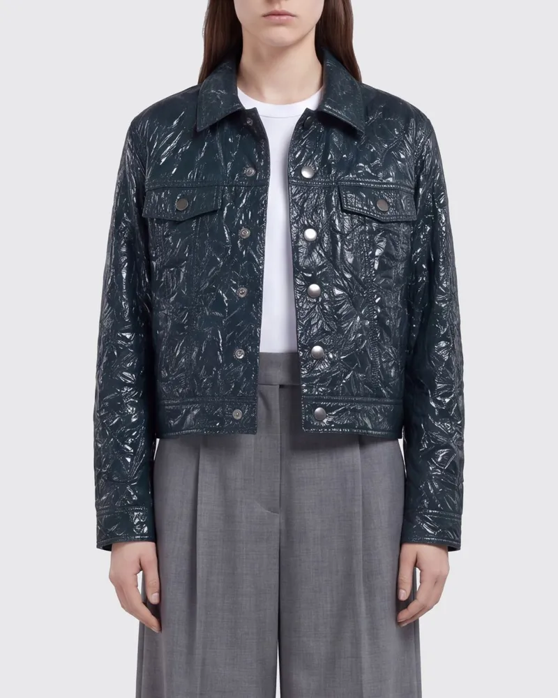 Marni Kurze Jacke aus Kunstleder in Knitteroptik mit Knöpfen Schwarz